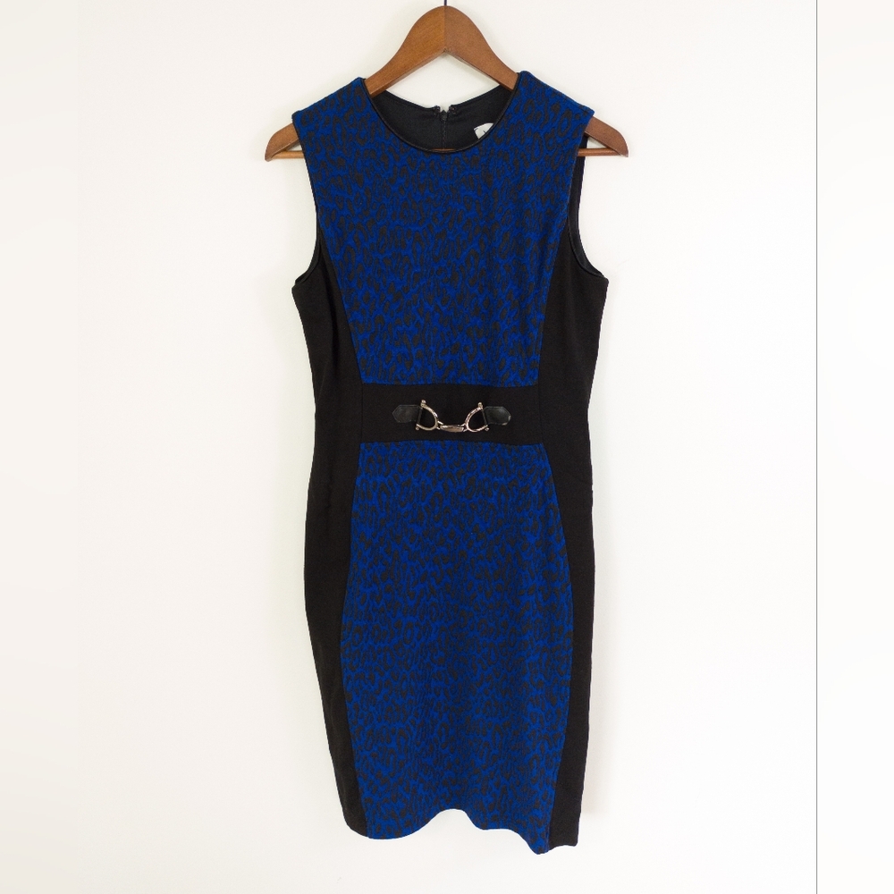 Joseph Ribkoff Sleeveless Horsebit Buckle Colorblock Sheath Dress Size 12